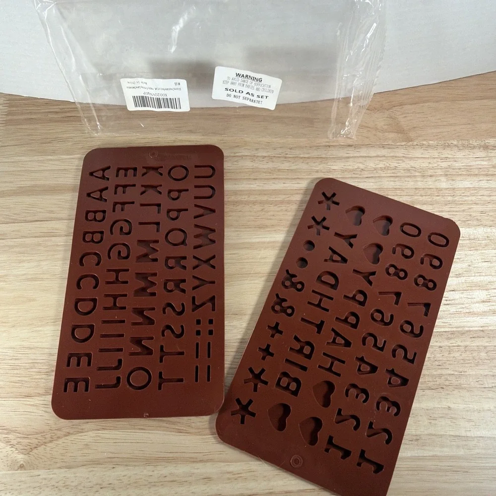 Silicone Letter Mold Number Chocolate Molds with Happy Birthday Cake Decor 2 Pcs
